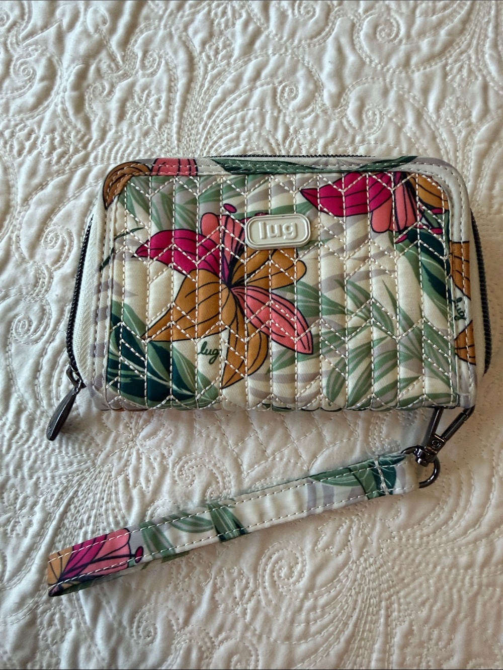 lug Quilted Floral Wristlet Wallet - Pink, Orange, Green